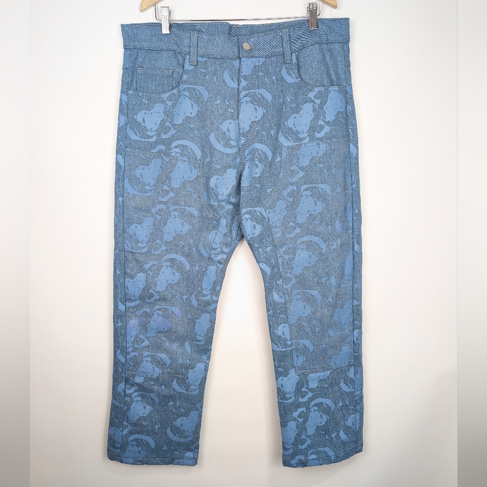 Pallet Dog Barking Blue Print Patterned Denim Jeans Size 34